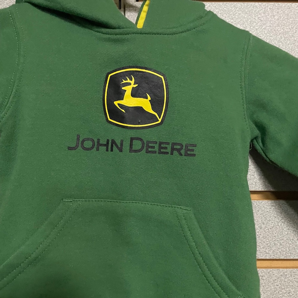 Toddler Boys John Deere Green Hoodie Long Sleeve Pullover Pocket 18 M Farm Kid - Picture 3 of 5